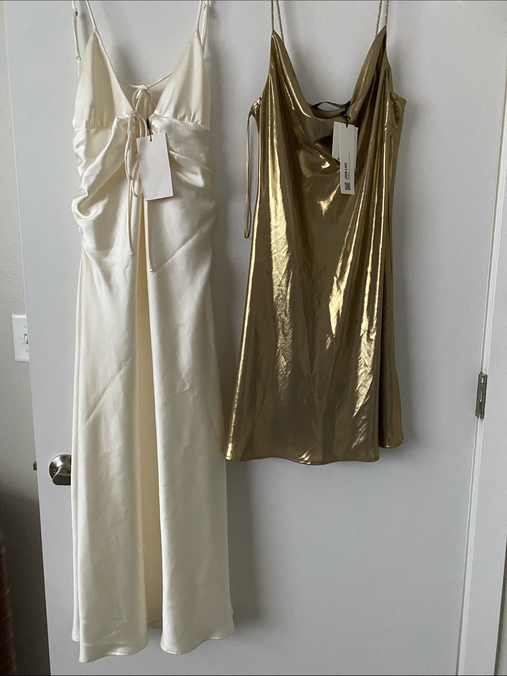 Bundle Zara Cream Satin Maxi Dress Metallic Gold Slip Dress NWT S/4 Bloggers